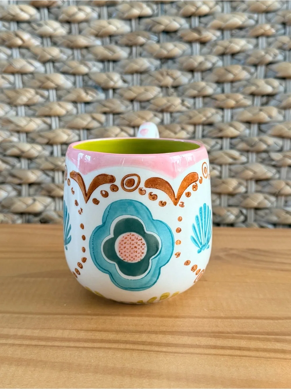 Retired ANTHROPOLOGIE Tropical Floral Seashell AGATA Mug Blue Pink Green